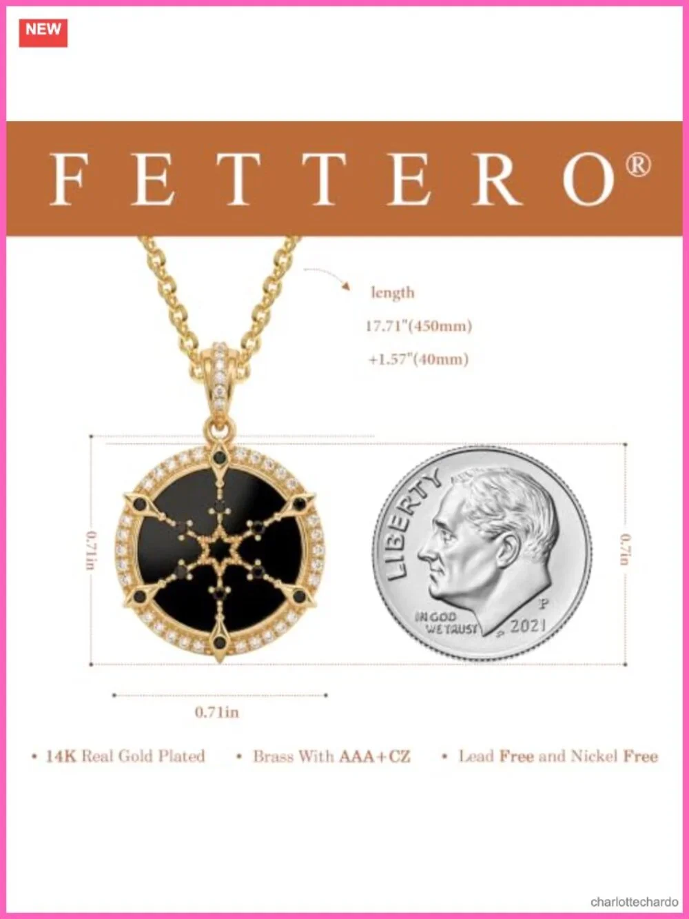 14K Gold Plated Necklace Charm Pendant Gothic Jewelry